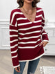 Devine Striped V-Neck Long Sleeve Knit Top Trandify Deal