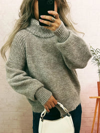 Women's Ribbed Turtleneck Sweater - Cozy Long Sleeve Top