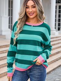Angel wings Striped Round Neck Dropped Shoulder Sweater Trandify Deal