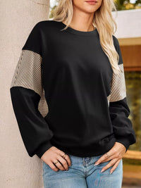 Women's Oversized Long Sleeve Sweatshirt with seam detail in Black, Y2K streetwear style.