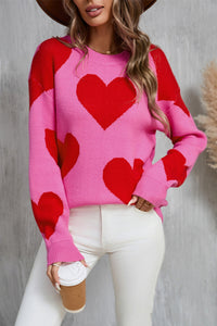 Angel Wings Contrast Heart Dropped Shoulder Long Sleeve Sweater Trandify Deal