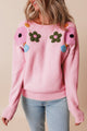 Crochet Flower Round Neck Dropped Shoulder Sweater Trandify Deal