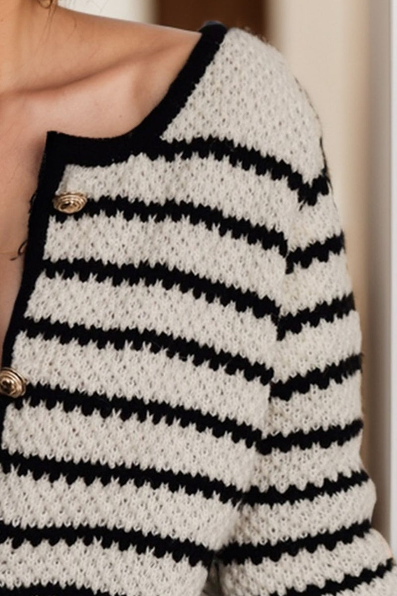 Striped Button Up Long Sleeve Cardigan Trandify Deal