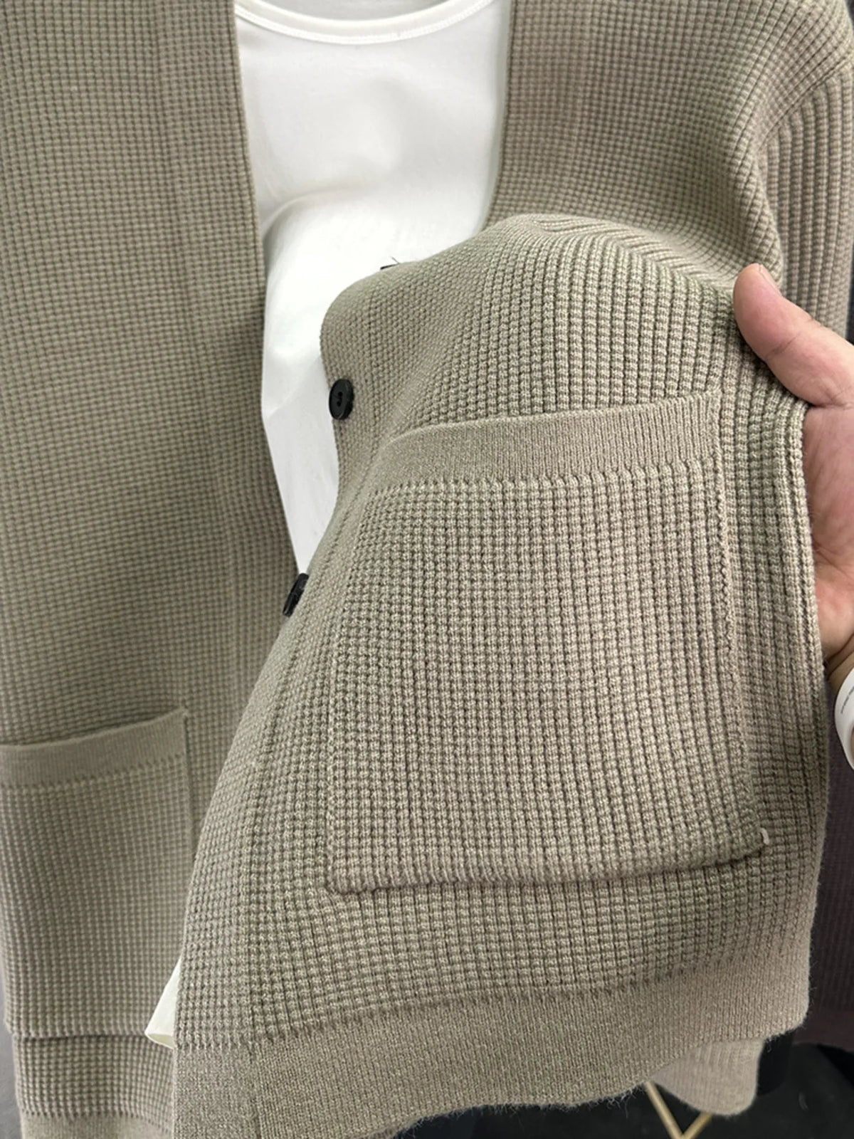 Men's Plus Size Button-Up Long Sleeve Cardigan – Camel Casual Knit Sweater for Big & Tall Men