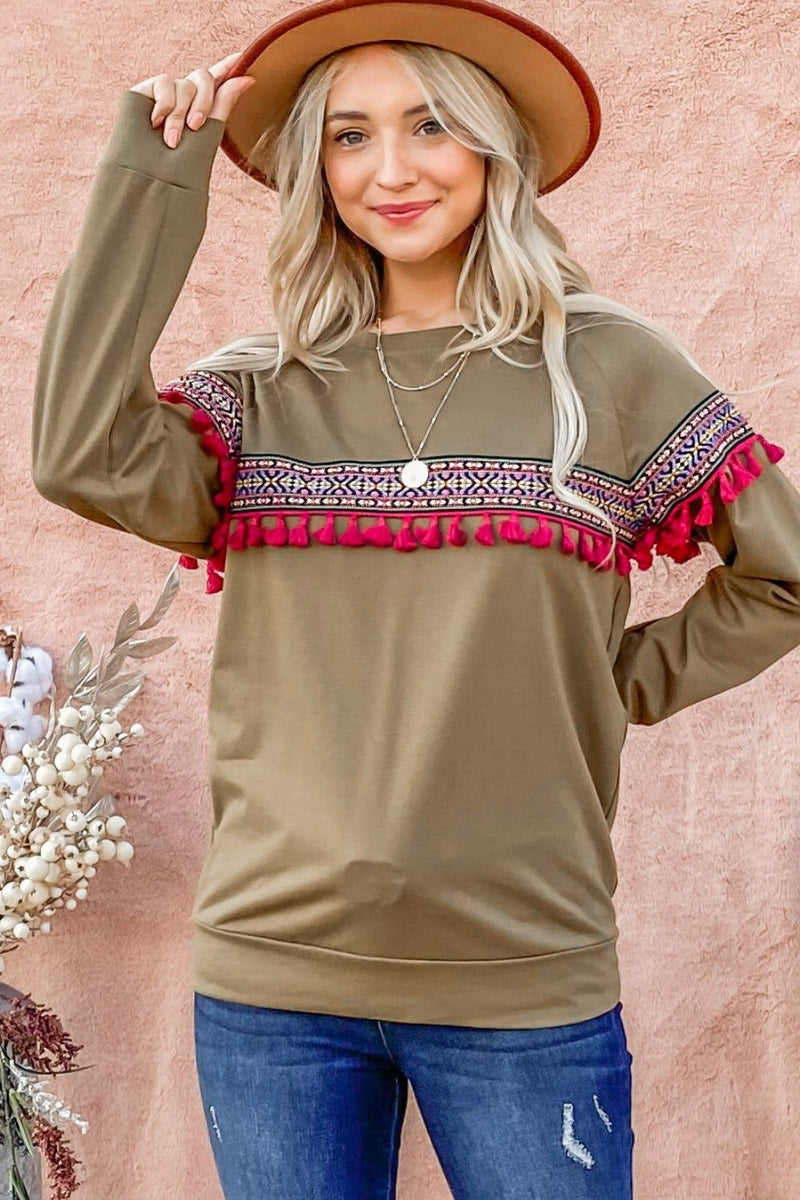 Ethnic Ribbon Tassel Trim Top Trandify Deal