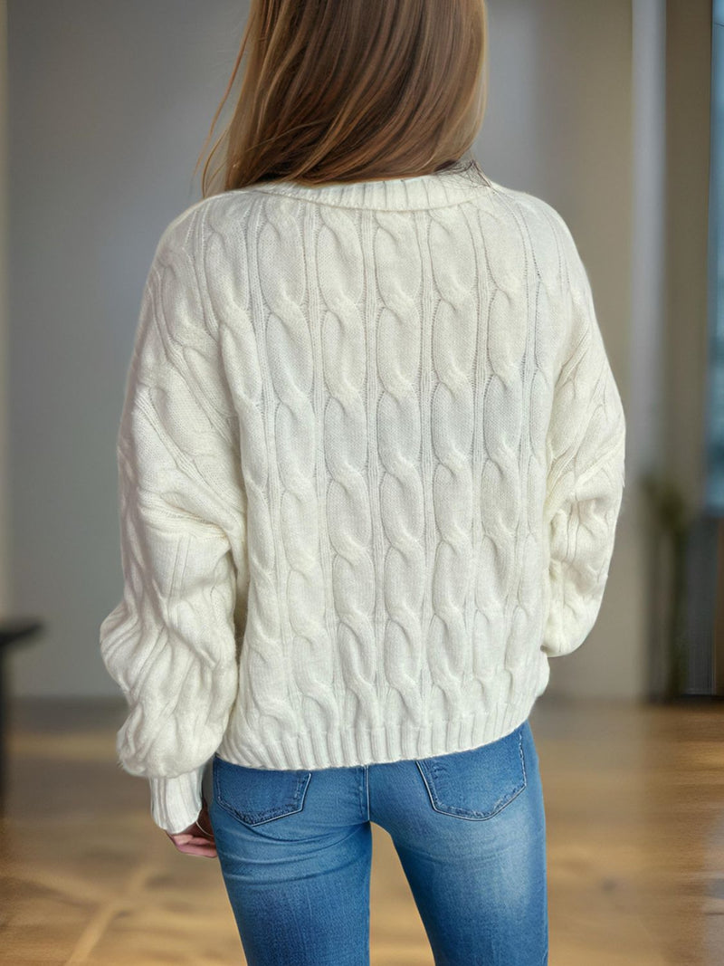 Cable-Knit Turtleneck Long Sleeve Sweater Trandify Deal
