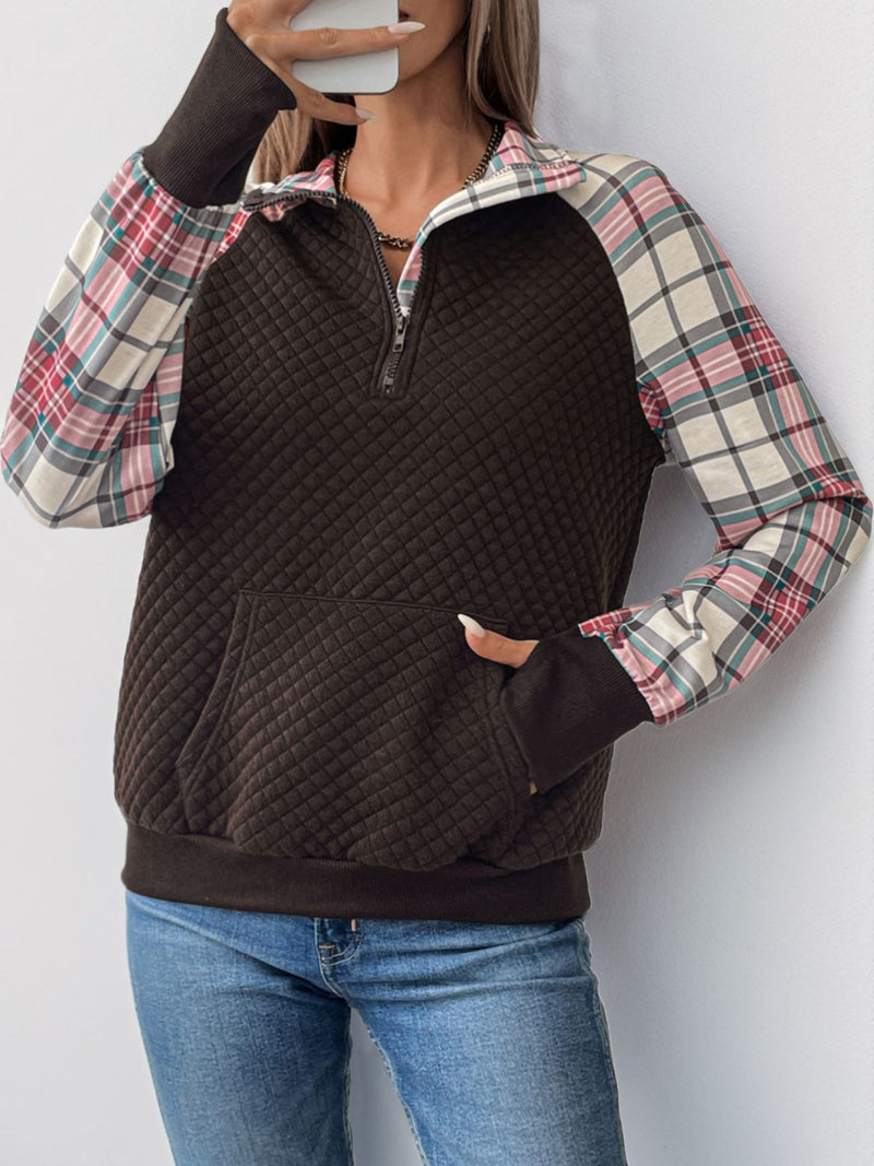 Perfee Plaid Half Zip Long Sleeve Sweatshirt Trandify Deal