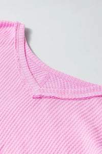 Waffle-Knit V-Neck Long Sleeve Blouse Trandify Deal