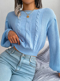 Women's Cropped Cable Knit Sweater | Crewneck Top