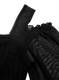 Sheer Cold Shoulder Bodysuit | Flounce Sleeve Top