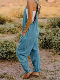Double Take Full Size V-Neck Sleeveless Jumpsuit with Pockets - Trandify Deal