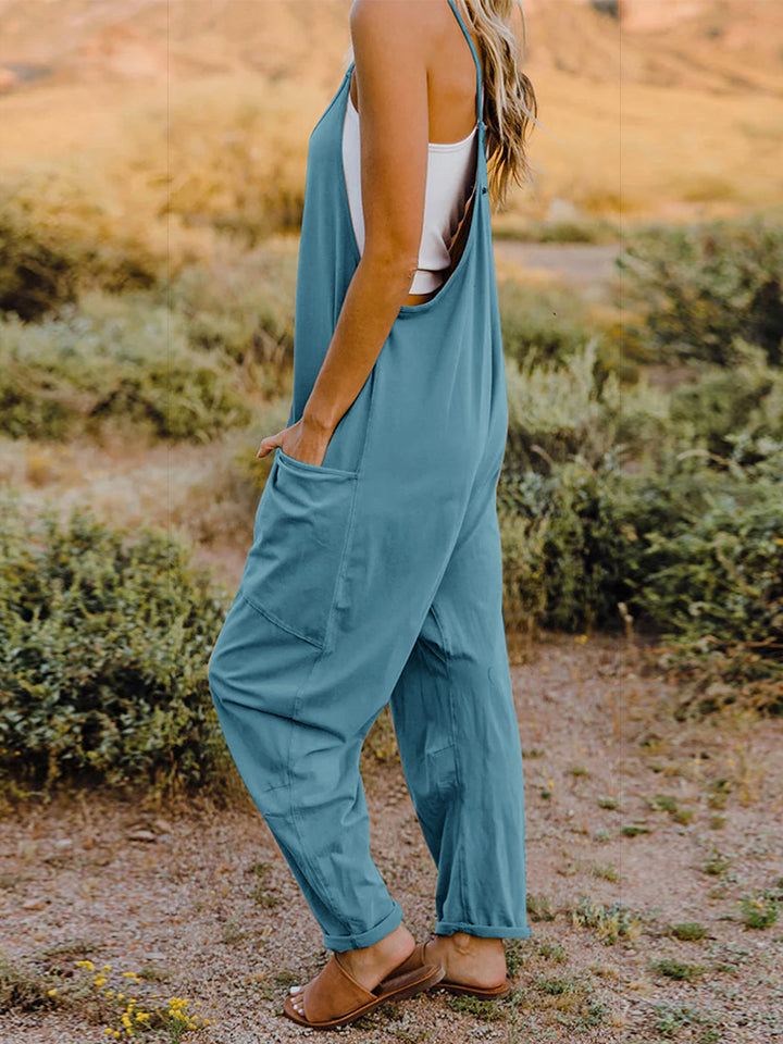 Double Take Full Size V-Neck Sleeveless Jumpsuit with Pockets - Trandify Deal