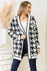 Mandy Woven Right Houndstooth Open Front Longline Cardigan Trandify deal