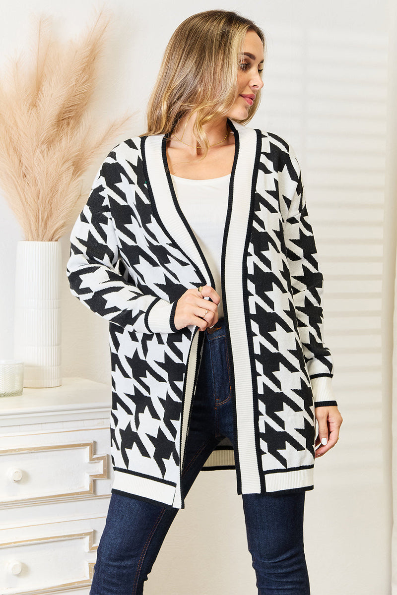 Mandy Woven Right Houndstooth Open Front Longline Cardigan Trandify deal