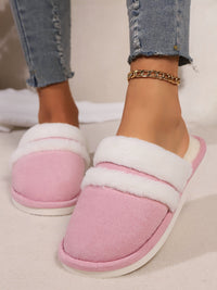 Contrast Faux Fur Round Toe Slippers Trandify Deal