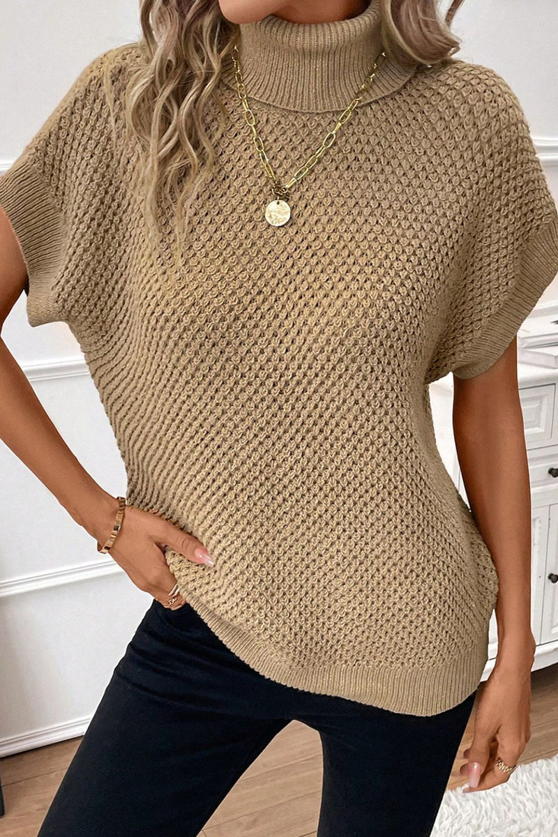 Solid Color Turtleneck Short Sleeve Sweater Trandify Deal