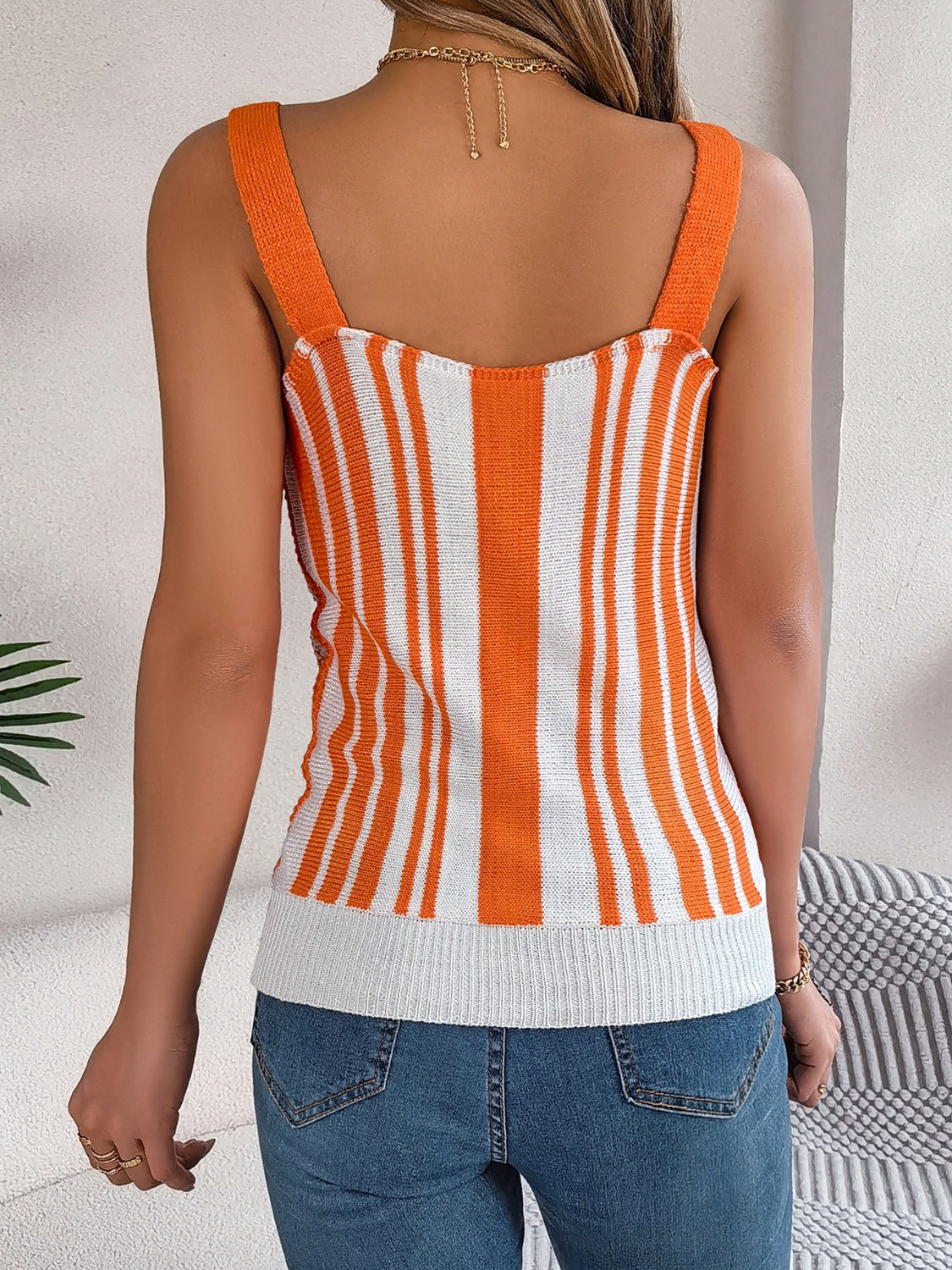 Openwork Striped V-Neck Tank Trandify deal