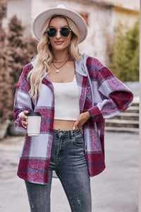 Mandy Plaid Dropped Shoulder Hooded Jacket Trandify Deal