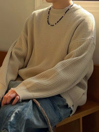Men's Oversized Sweater - Distressed Raw Hem Drop Shoulder