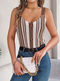 Openwork Striped V-Neck Tank Trandify deal