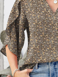 Printed Notched Half Sleeve Blouse Trandify Deal