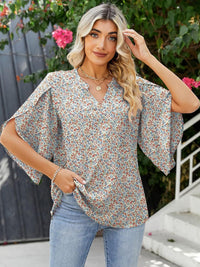Printed Notched Half Sleeve Blouse Trandify Deal