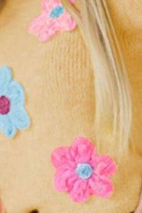 Flower Round Neck Short Sleeve Sweater Trandify deal