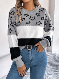 Star Contrast Round Neck Sweater Trandify Deal