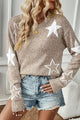 Star Round Neck Dropped Shoulder Sweater - Trandify Deal