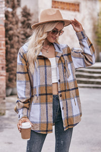 Mandy Plaid Dropped Shoulder Hooded Jacket Trandify Deal