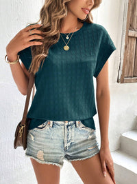 Textured Round Neck Short Sleeve Top Trandify deal