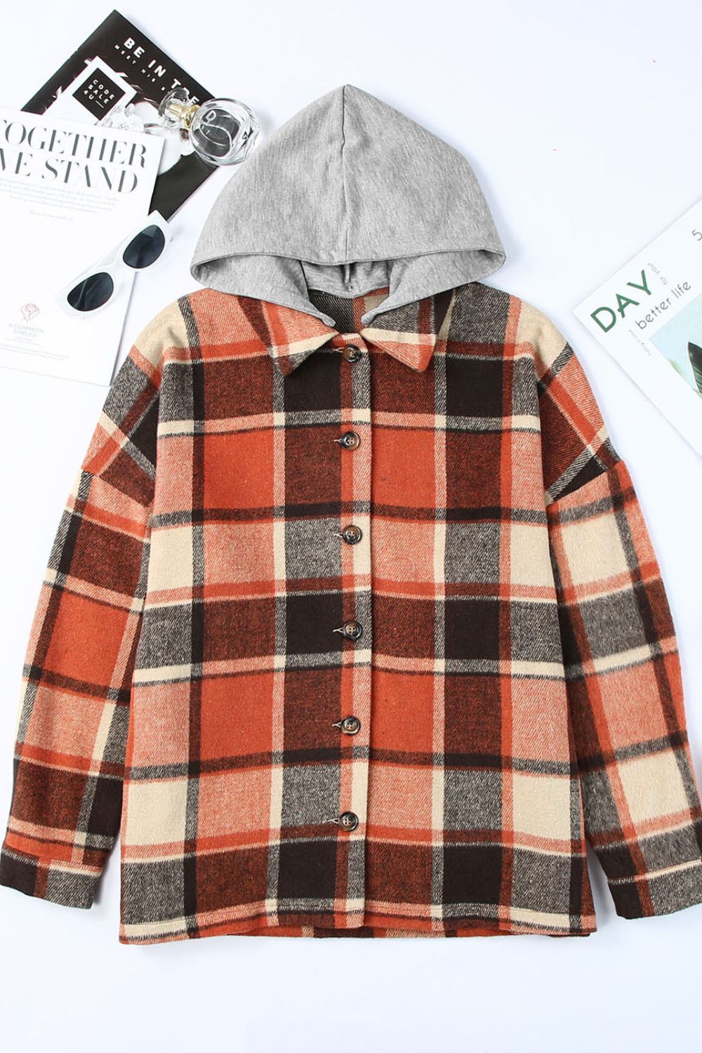 Plaid Button Up Hooded Shacket Trandify Deal