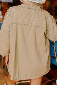 Raw Hem Peal Trim Dropped Shoulder Denim Jacket Trandify Deal