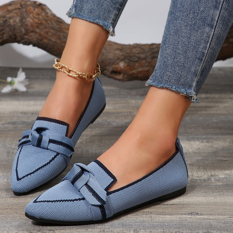Bow Contrast Trim Point Toe Loafers - Trandify Deal