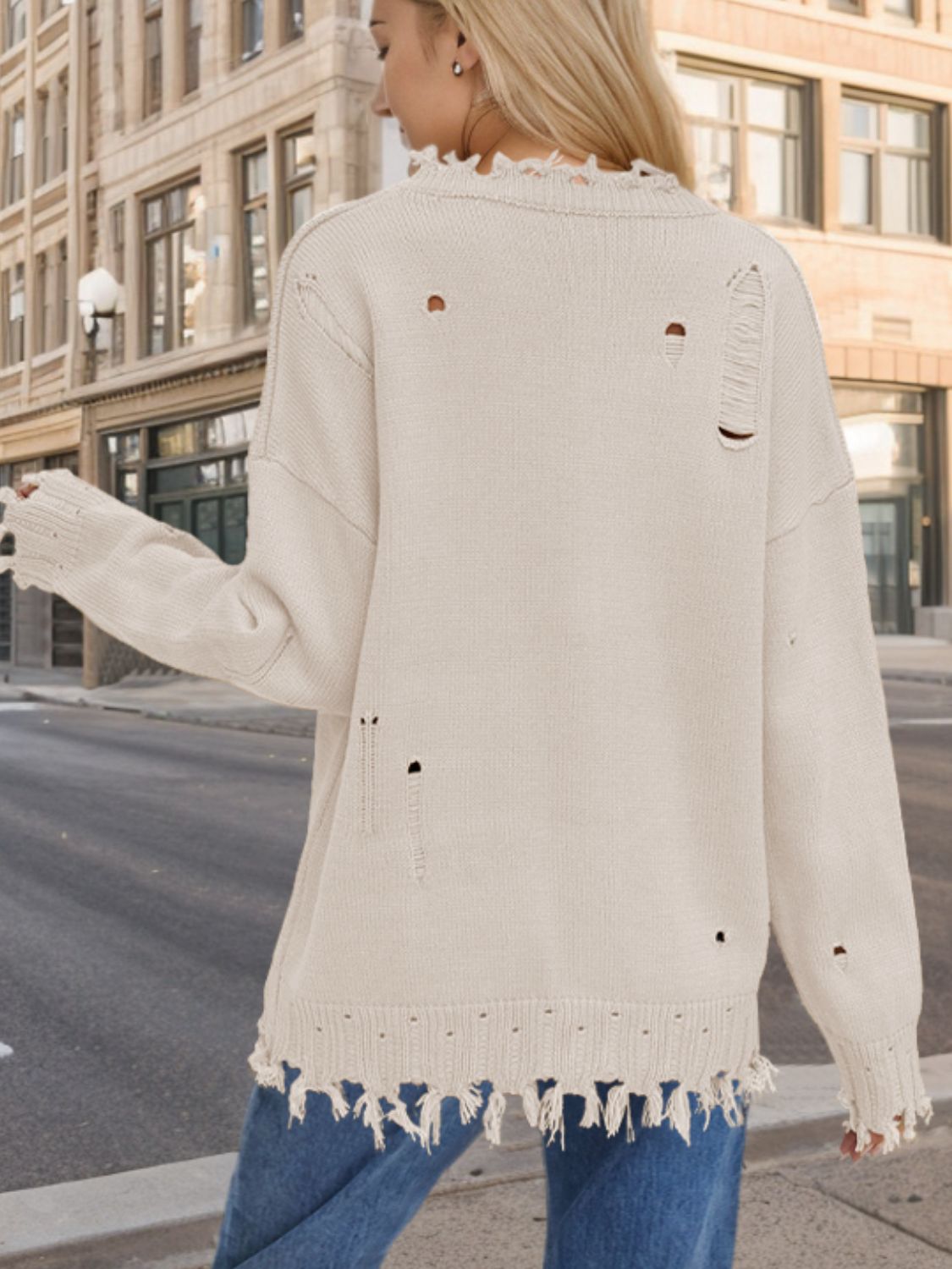 US Flag Distressed Round Neck Long Sleeve Sweater Trendsi