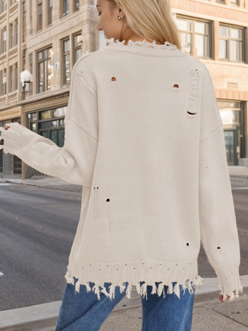 US Flag Distressed Round Neck Long Sleeve Sweater Trendsi