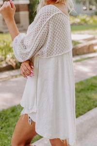 Trendy Openwork High-Low Hem V-Neck Oversized Top for Women – Casual & Boho Chic Blouse