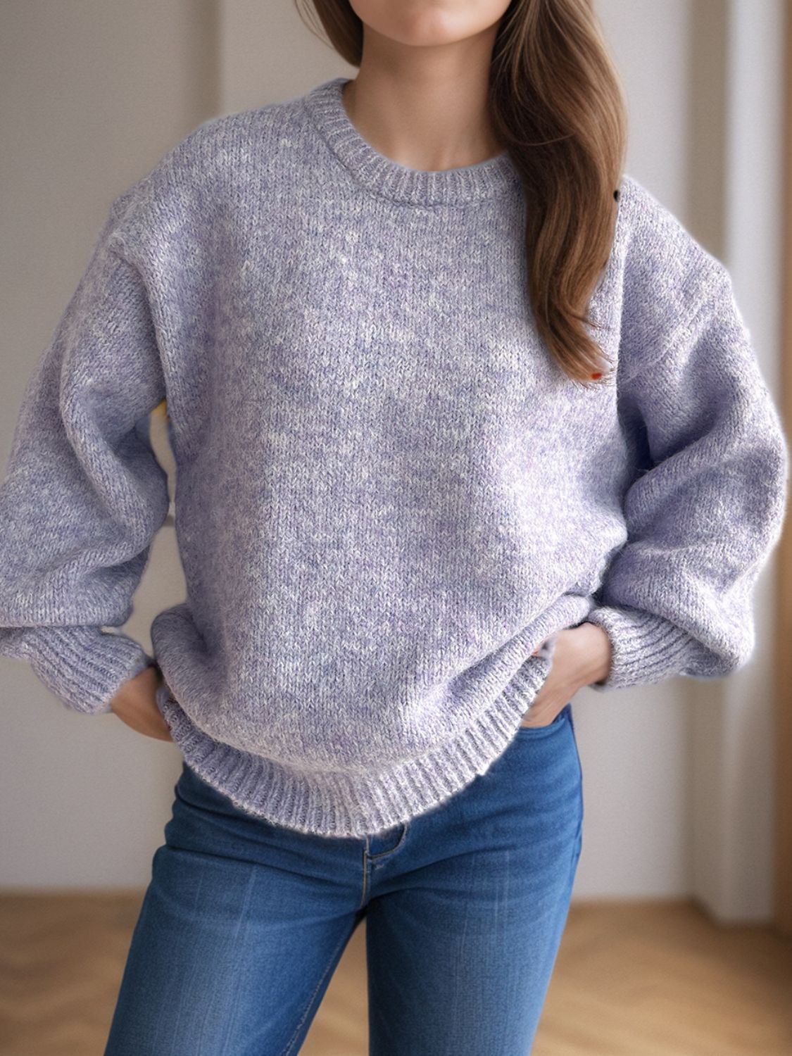 Round Neck Long Sleeve Sweater Trandify Deal