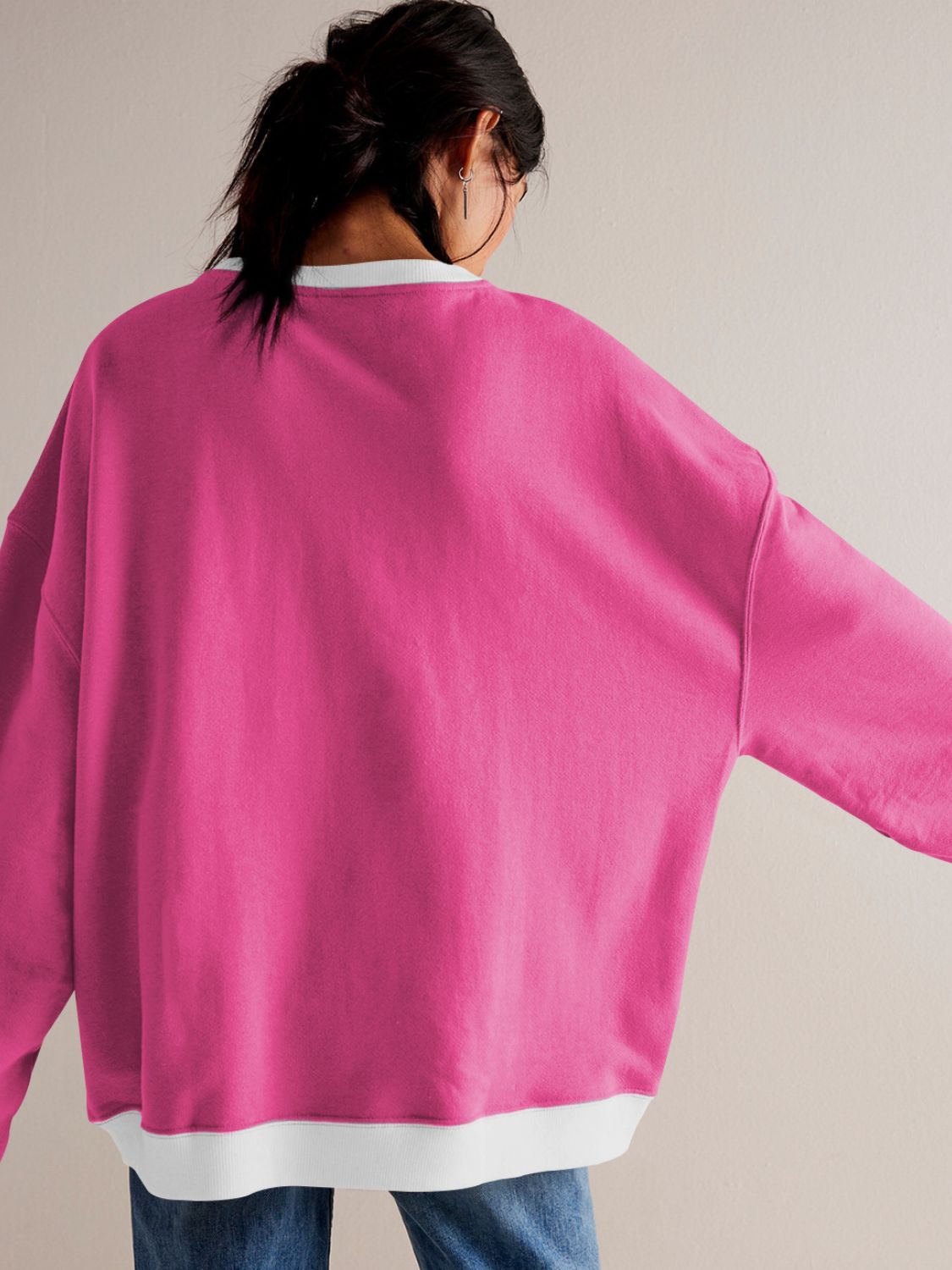 Contrast Trim Round Neck Long Sleeve Sweatshirt Trandify Deal