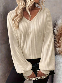 Women’s Ribbed Knit Bow Tie Blouse – Trendy Elegant Top for Casual & Office Wear