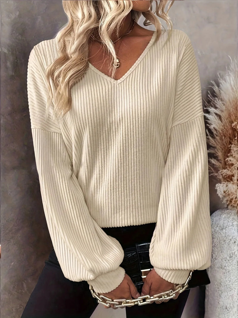 Women’s Ribbed Knit Bow Tie Blouse – Trendy Elegant Top for Casual & Office Wear