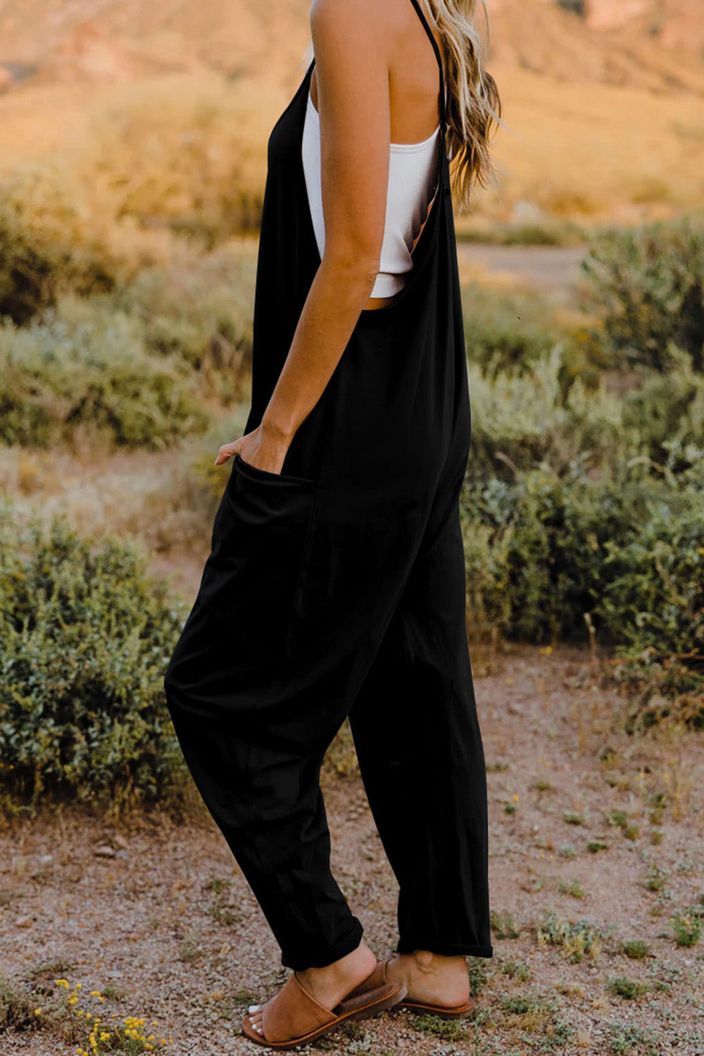 Double Take Full Size V-Neck Sleeveless Jumpsuit with Pockets - Trandify Deal