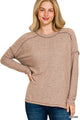 Plus Size Hi-Low Tunic Top with exposed seams in charcoal gray on a model.