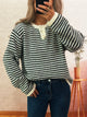 Women's Striped Button Sweater - Long Sleeve Knit Top