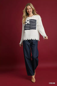 Umgee Distressed American Flag Sweater - Patriotic Top