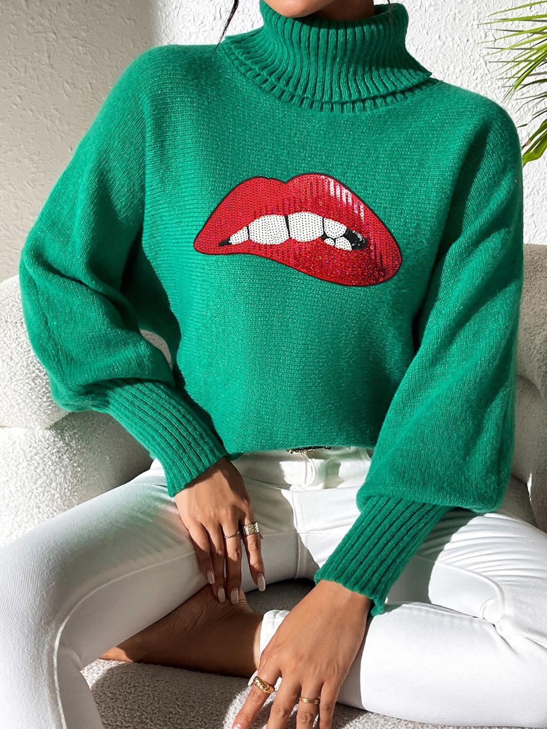 Lip Turtleneck Long Sleeve Sweater Trandify Deal