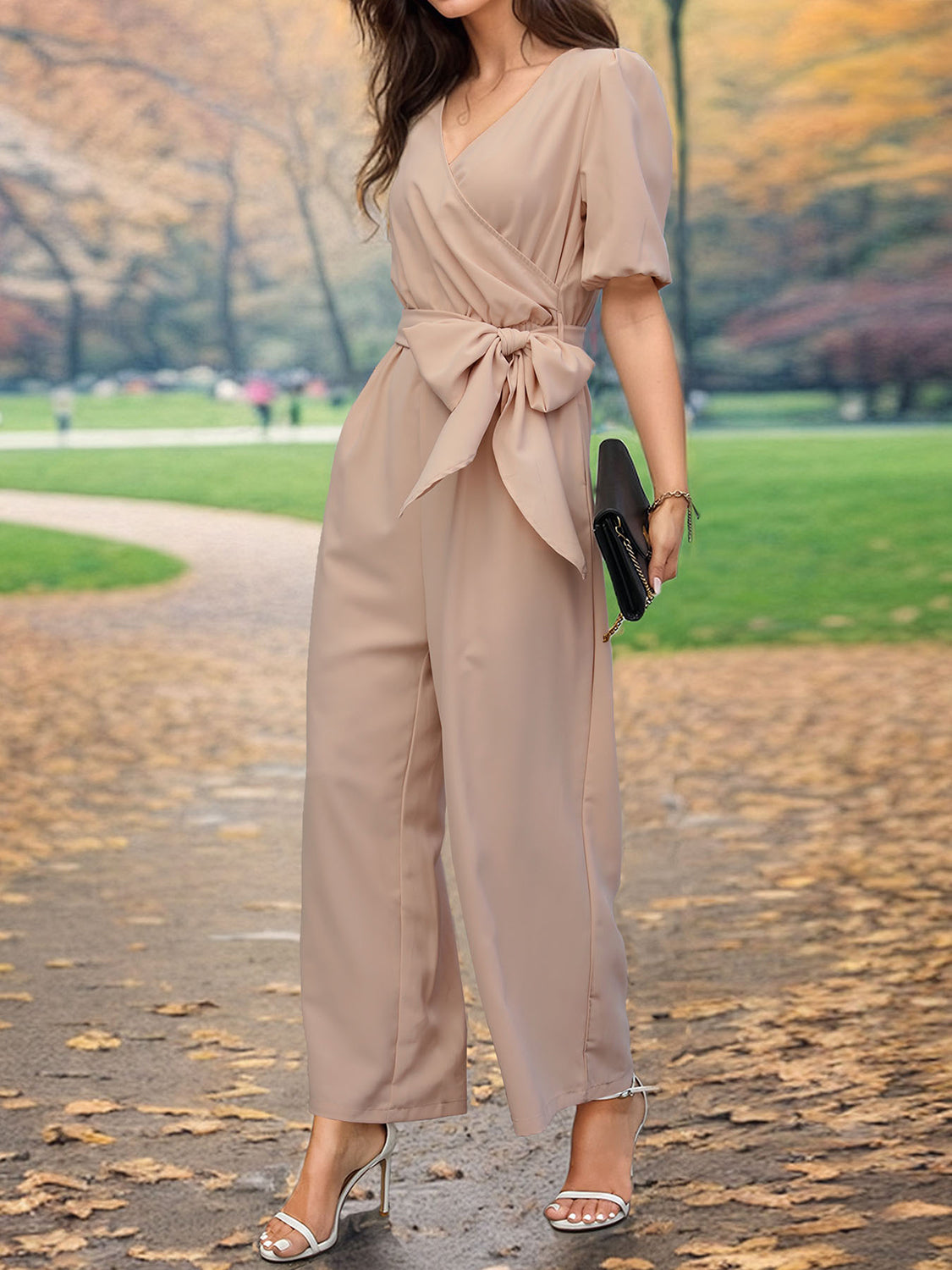 Tied Short Sleeve Wide Leg Jumpsuit Trandify deal