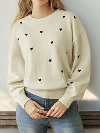Perfee Heart Round Neck Long Sleeve Knit Top Trandify Deal