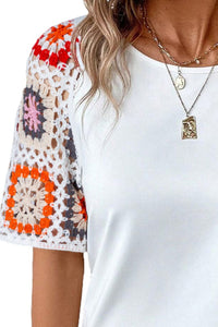 Geometric Round Neck Short Sleeve Blouse - Trandify Deal