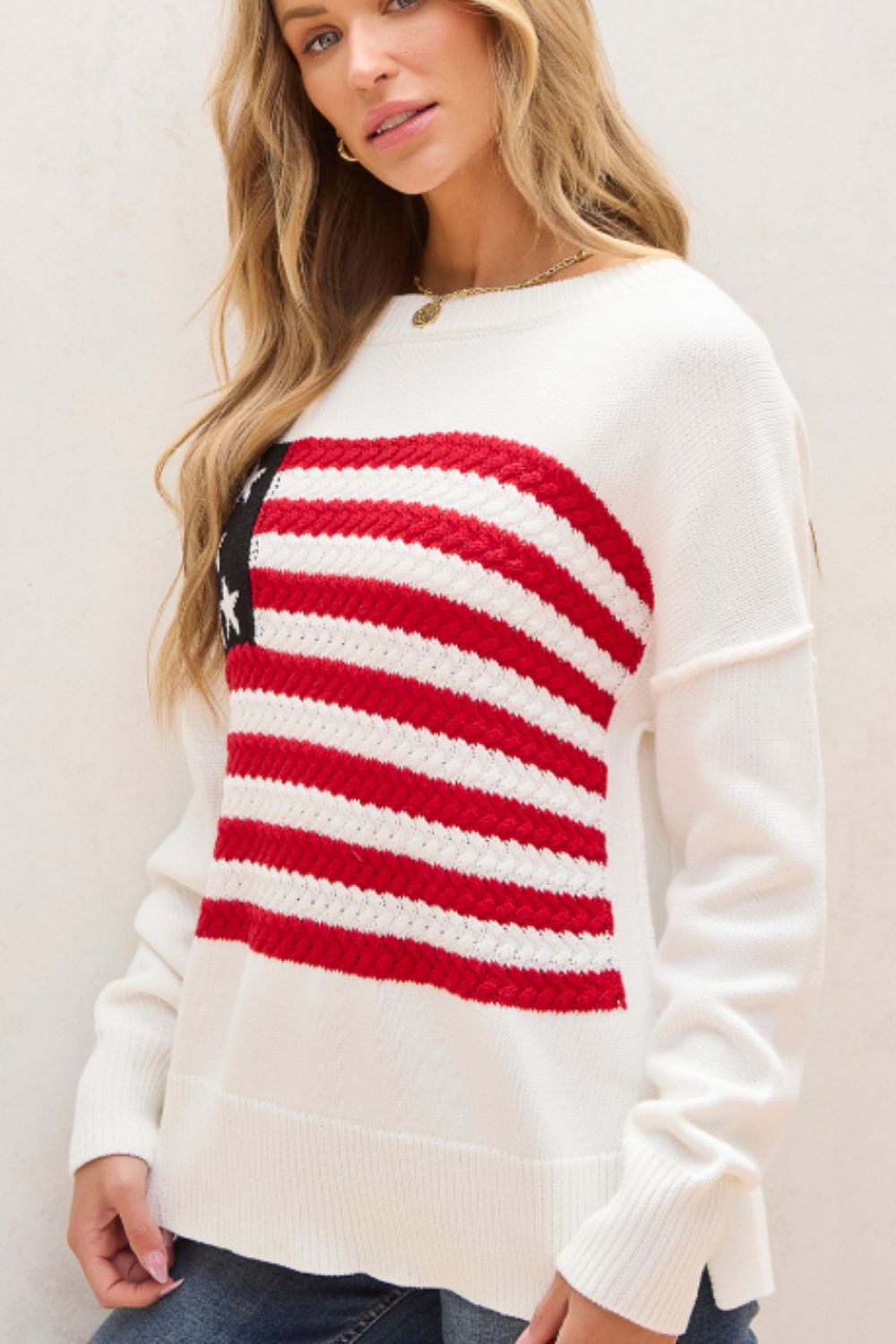 US Flag Side Slit Drop Shoulder Sweater Trandify Deal
